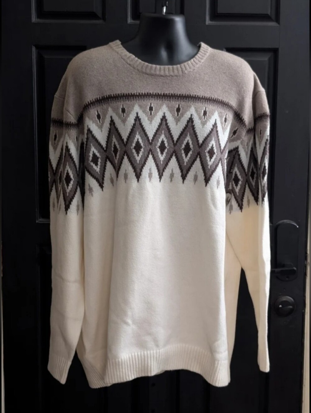 🆕 Men's SIZE XXXL TALL Ivory & Brown Fair Isle Winter Sweater From Old Navy